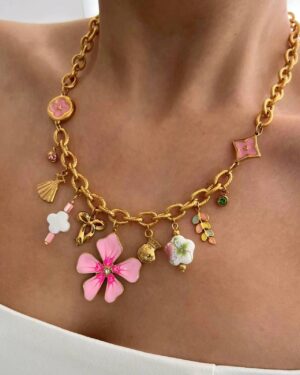 Charm Necklace with Golden Flowers