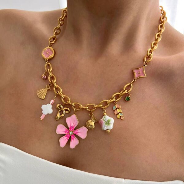Charm Necklace with Golden Flowers