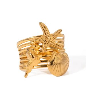Starfish conch shell open ring