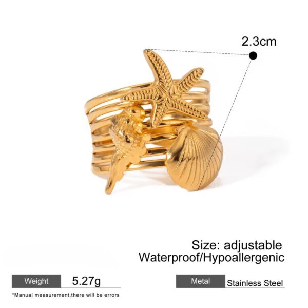 Starfish conch shell open ring - Image 3
